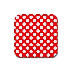 Large White Polka Dots Pattern, Retro Style, Pinup Pattern Rubber Coaster (square)  by Casemiro