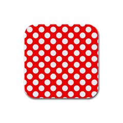 Large White Polka Dots Pattern, Retro Style, Pinup Pattern Rubber Square Coaster (4 Pack)  by Casemiro