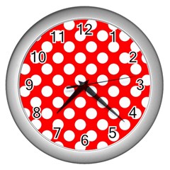 Large White Polka Dots Pattern, Retro Style, Pinup Pattern Wall Clock (silver) by Casemiro