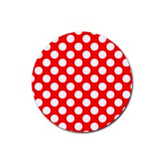 Large White Polka Dots Pattern, Retro Style, Pinup Pattern Rubber Coaster (round)  by Casemiro