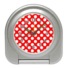 Large White Polka Dots Pattern, Retro Style, Pinup Pattern Travel Alarm Clock by Casemiro