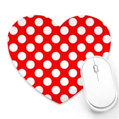 Large White Polka Dots Pattern, Retro Style, Pinup Pattern Heart Mousepads by Casemiro