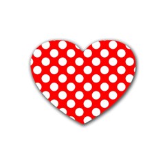 Large White Polka Dots Pattern, Retro Style, Pinup Pattern Rubber Coaster (heart)  by Casemiro