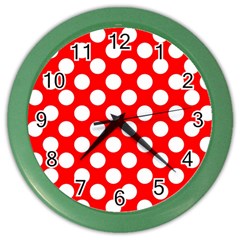 Large White Polka Dots Pattern, Retro Style, Pinup Pattern Color Wall Clock by Casemiro