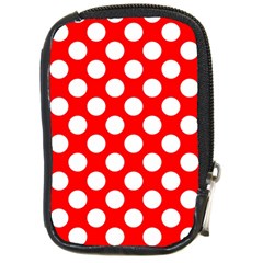 Large White Polka Dots Pattern, Retro Style, Pinup Pattern Compact Camera Leather Case by Casemiro