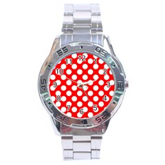 Large White Polka Dots Pattern, Retro Style, Pinup Pattern Stainless Steel Analogue Watch by Casemiro