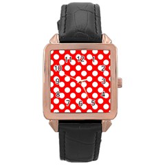 Large White Polka Dots Pattern, Retro Style, Pinup Pattern Rose Gold Leather Watch  by Casemiro