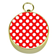 Large White Polka Dots Pattern, Retro Style, Pinup Pattern Gold Compasses by Casemiro