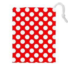 Large White Polka Dots Pattern, Retro Style, Pinup Pattern Drawstring Pouch (4xl) by Casemiro