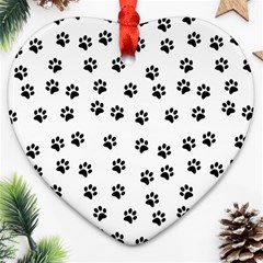 Dog Paws Pattern, Black And White Vector Illustration, Animal Love Theme Ornament (heart) by Casemiro