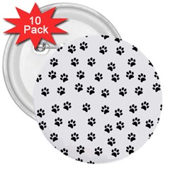 Dog Paws Pattern, Black And White Vector Illustration, Animal Love Theme 3  Buttons (10 Pack)  by Casemiro