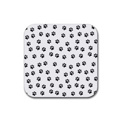 Dog Paws Pattern, Black And White Vector Illustration, Animal Love Theme Rubber Coaster (square)  by Casemiro