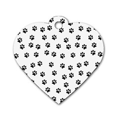 Dog Paws Pattern, Black And White Vector Illustration, Animal Love Theme Dog Tag Heart (one Side) by Casemiro