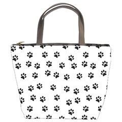 Dog Paws Pattern, Black And White Vector Illustration, Animal Love Theme Bucket Bag by Casemiro