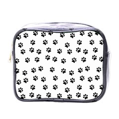 Dog Paws Pattern, Black And White Vector Illustration, Animal Love Theme Mini Toiletries Bag (one Side) by Casemiro