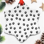 Dog paws pattern, black and white vector illustration, animal love theme Ornament (Snowflake) Front