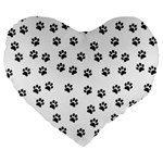 Dog paws pattern, black and white vector illustration, animal love theme Large 19  Premium Heart Shape Cushions Front