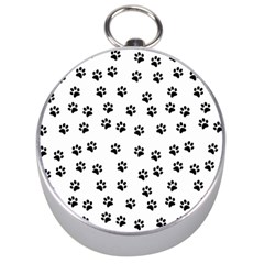 Dog Paws Pattern, Black And White Vector Illustration, Animal Love Theme Silver Compasses by Casemiro