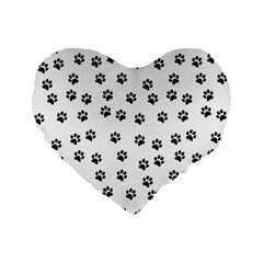 Dog Paws Pattern, Black And White Vector Illustration, Animal Love Theme Standard 16  Premium Flano Heart Shape Cushions by Casemiro