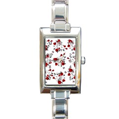 Vector Roses Pattern,red Flowers And Black Branches, Asymmetric Design Rectangle Italian Charm Watch by Casemiro