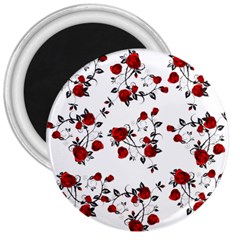 Vector Roses Pattern,red Flowers And Black Branches, Asymmetric Design 3  Magnets by Casemiro