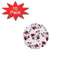 Vector Roses Pattern,red Flowers And Black Branches, Asymmetric Design 1  Mini Buttons (10 Pack)  by Casemiro