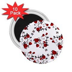 Vector Roses Pattern,red Flowers And Black Branches, Asymmetric Design 2 25  Magnets (10 Pack)  by Casemiro