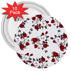 Vector Roses Pattern,red Flowers And Black Branches, Asymmetric Design 3  Buttons (10 Pack)  by Casemiro