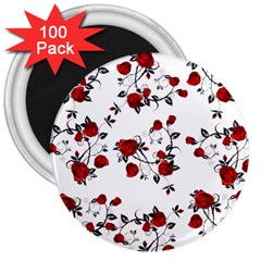 Vector Roses Pattern,red Flowers And Black Branches, Asymmetric Design 3  Magnets (100 Pack) by Casemiro