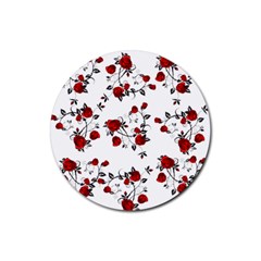 Vector Roses Pattern,red Flowers And Black Branches, Asymmetric Design Rubber Round Coaster (4 Pack)  by Casemiro