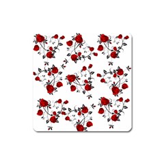 Vector Roses Pattern,red Flowers And Black Branches, Asymmetric Design Square Magnet by Casemiro