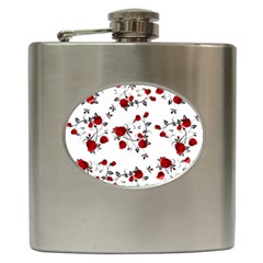 Vector Roses Pattern,red Flowers And Black Branches, Asymmetric Design Hip Flask (6 Oz) by Casemiro