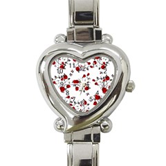 Vector Roses Pattern,red Flowers And Black Branches, Asymmetric Design Heart Italian Charm Watch by Casemiro