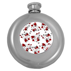 Vector Roses Pattern,red Flowers And Black Branches, Asymmetric Design Round Hip Flask (5 Oz) by Casemiro