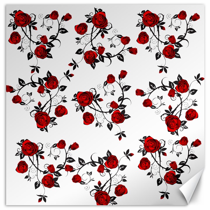 Vector Roses Pattern,red flowers and black branches, asymmetric design Canvas 12  x 12 