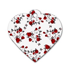 Vector Roses Pattern,red Flowers And Black Branches, Asymmetric Design Dog Tag Heart (two Sides)