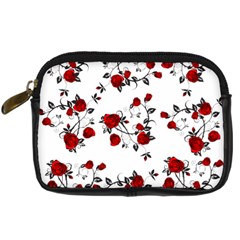 Vector Roses Pattern,red Flowers And Black Branches, Asymmetric Design Digital Camera Leather Case by Casemiro