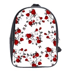 Vector Roses Pattern,red Flowers And Black Branches, Asymmetric Design School Bag (large) by Casemiro