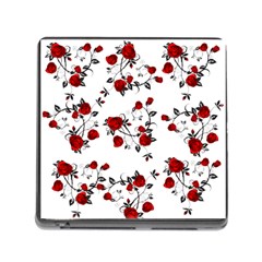 Vector Roses Pattern,red Flowers And Black Branches, Asymmetric Design Memory Card Reader (square 5 Slot) by Casemiro