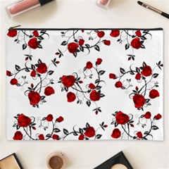 Vector Roses Pattern,red Flowers And Black Branches, Asymmetric Design Cosmetic Bag (xxxl) by Casemiro