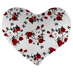 Vector Roses Pattern,red Flowers And Black Branches, Asymmetric Design Large 19  Premium Flano Heart Shape Cushions by Casemiro