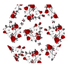 Vector Roses Pattern,red Flowers And Black Branches, Asymmetric Design Wooden Puzzle Hexagon by Casemiro