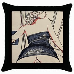 Bedroom Invitation, Kinky Blonde Girl Illustration, Naughty Sketch Throw Pillow Case (black) by Casemiro