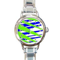 Abstract Triangles Pattern, Dotted Stripes, Grunge Design In Light Colors Round Italian Charm Watch by Casemiro