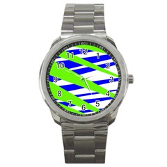 Abstract Triangles Pattern, Dotted Stripes, Grunge Design In Light Colors Sport Metal Watch by Casemiro