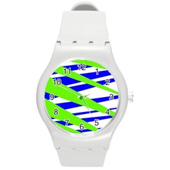 Abstract Triangles Pattern, Dotted Stripes, Grunge Design In Light Colors Round Plastic Sport Watch (m) by Casemiro