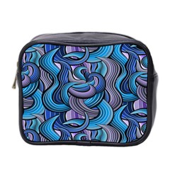 Blue Swirl Pattern Mini Toiletries Bag (two Sides) by designsbymallika