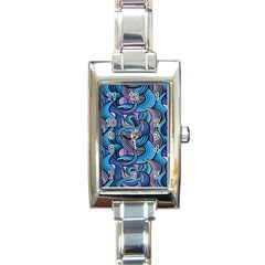 Blue Swirl Pattern Rectangle Italian Charm Watch by designsbymallika