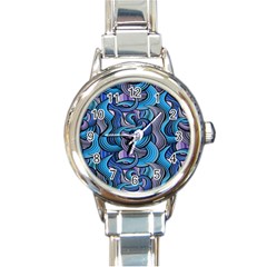 Blue Swirl Pattern Round Italian Charm Watch by designsbymallika