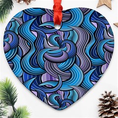 Blue Swirl Pattern Heart Ornament (two Sides) by designsbymallika